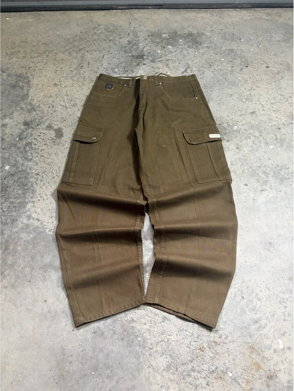 Vtg Heaven or Hell Interactive Denim Cargo Pants Sz 38x32 Brown Y2K 90s Hip Hop